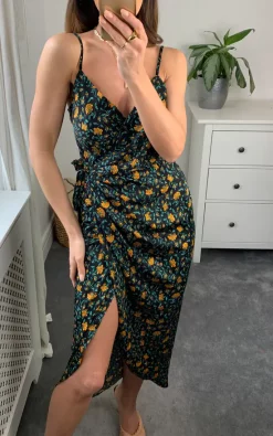 Another Look Tie Side Wrap Silky Dress In Black Yellow Floral -DRESSES SHOP 2022 03 28 Naomi AnotherLook7