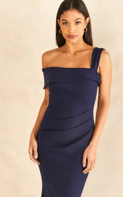 Goddiva Off The Shoulder Pleated Waist Maxi Dress Navy -DRESSES SHOP 2022 03 30 Jen Julia Goddiva21743