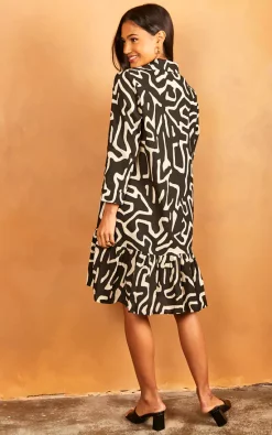 Bella And Blue Geometric Print Midi Shirt Dress In Black -DRESSES SHOP 2022 03 31 Jen Julia Bella Blue22119
