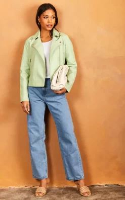 JJXX Faux Leather Jacket In Pastel Green -DRESSES SHOP 2022 03 31 Jen Julia JJXX23497