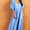 Øst London Tiered Maxi Smock Dress Light Blue