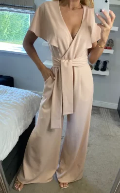 Edie B. Chloe Cape Sleeve Jumpsuit With Tie In Nude -DRESSES SHOP 2022 04 06 Sasha EdieB5