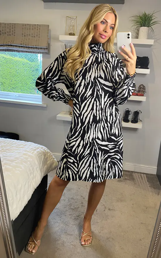 KURT MULLER Black Zebra Print High Neck Dress 2 KURT MULLER Black Zebra Print High Neck Dress - Image 2