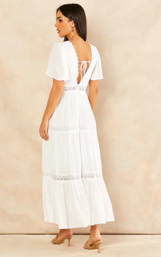 Blue Vanilla Christine Angel Sleeve Tiered Midi Dress In White 2 Blue Vanilla Christine Angel Sleeve Tiered Midi Dress In White - Image 2