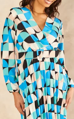 Bella And Blue Long Sleeve Geometric Print Belted Midi Dress In Blue -DRESSES SHOP 2022 04 12 Jen Nayha BellaAndBlue26492