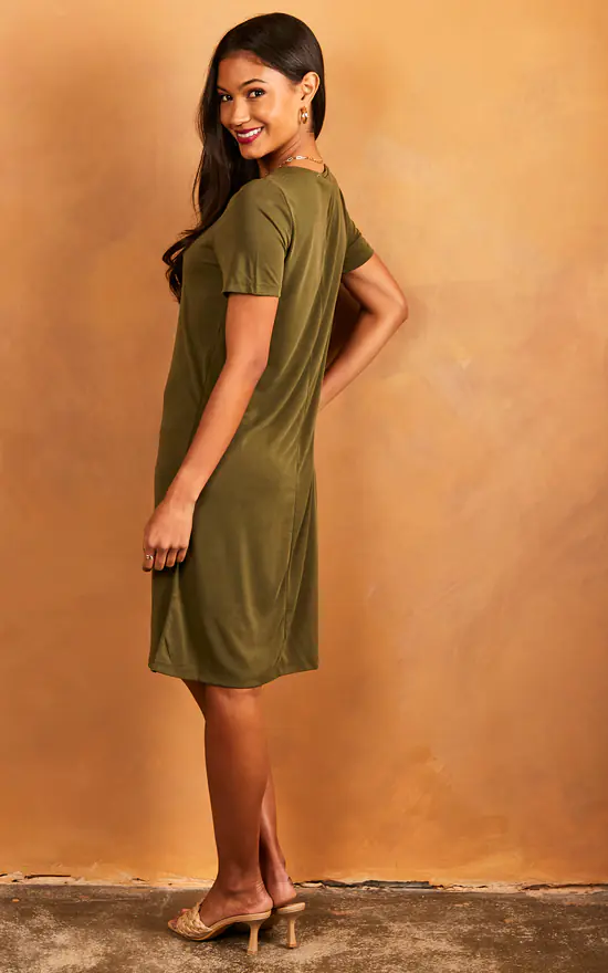 Pieces V Neck T Shirt Dress In Khaki 4 Pieces V Neck T Shirt Dress In Khaki - Image 4