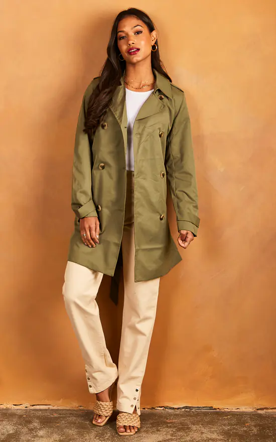 Vila Double Breasted Trench Coat In Green 2 Vila Double Breasted Trench Coat In Green - Image 2