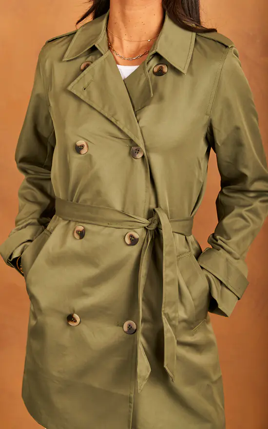Vila Double Breasted Trench Coat In Green 1 Vila Double Breasted Trench Coat In Green
