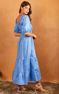 Øst London Bella Midi Shirred Smock Dress With Balloon Sleeves Light Blue -DRESSES SHOP 2022 04 25 Jen Tia OST32572
