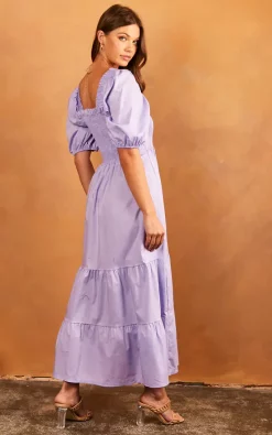 Øst London Bella Midi Shirred Smock Dress With Balloon Sleeves Lilac -DRESSES SHOP 2022 04 25 Jen Tia OST32631