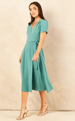 Øst London Vera Midi Wrap Dress Teal Green