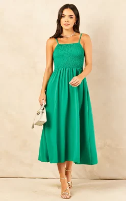 Øst London Shirred Midi Skater Dress With Pockets Green -DRESSES SHOP 2022 05 10 Mollie OST41430