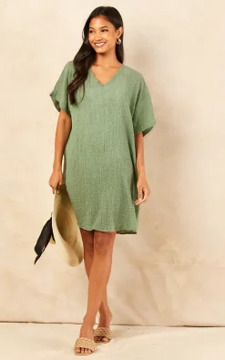 Øst London Tunica Oversized Beach Mini Dress Khaki Green