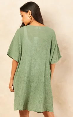 Øst London Tunica Oversized Beach Mini Dress Khaki Green -DRESSES SHOP 2022 05 10 Mollie OST41607