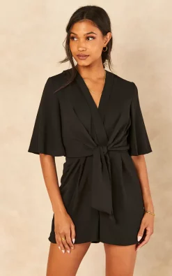 Bella And Blue Kimono Knot Top Playsuit In Black