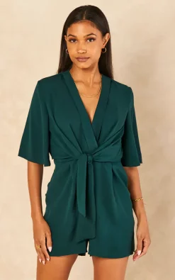 Bella And Blue Kimono Knot Top Playsuit In Green