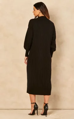 ONLY Long Sleeve V Neck Knitted Midi Dress In Black -DRESSES SHOP 2022 06 14 Jen Naomi Only45600