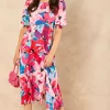 Bella And Blue Short Sleeve Floral Midi Dress In Pink