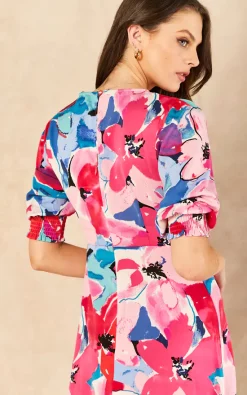 Bella And Blue Short Sleeve Floral Midi Dress In Pink -DRESSES SHOP 2022 06 14 Jen SallyAnne Bella Blue46565