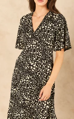 Bella And Blue Heart Print Angel Sleeve Midi Dress In Black And White -DRESSES SHOP 2022 06 14 Jen Sallyanne Bella Blue46664