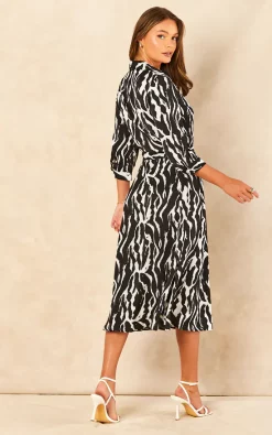 LOVE SUNSHINE Black Zebra Printed Half Sleeve Midi Shirt Dress -DRESSES SHOP 2022 07 12 Jen Chynna LoveSunshine52970