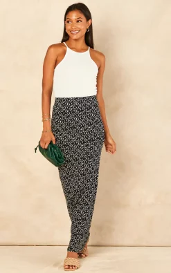 SIGNAGE Black Print Pencil Maxi Skirt