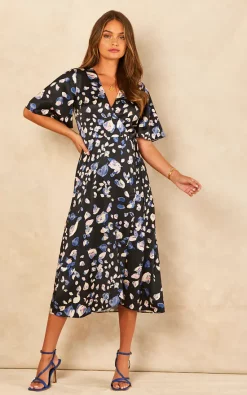 Bella And Blue Navy Petal Print Satin Midi Wrap Dress -DRESSES SHOP 2022 07 20 Jen Chynna Bella Blue0702