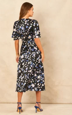 Bella And Blue Navy Petal Print Satin Midi Wrap Dress -DRESSES SHOP 2022 07 20 Jen Chynna Bella Blue0704
