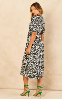 Bella And Blue Black And White Animal Print Satin Midi Wrap Dress -DRESSES SHOP 2022 07 21 Jen Meg Bella Blue59908