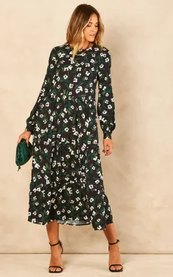 Bella And Blue White And Green Floral Print Long Sleeve Smock Dress -DRESSES SHOP 2022 07 21 Jen Meg Bella Blue60226