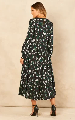 Bella And Blue White And Green Floral Print Long Sleeve Smock Dress -DRESSES SHOP 2022 07 21 Jen Meg Bella Blue60267