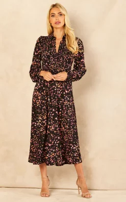 Blue Vanilla Shirred Bust Long Sleeve Midi Shirt Dress -DRESSES SHOP 2022 07 26 Jen Amy BlueVanilla204