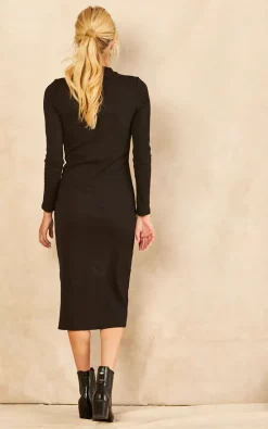Vila Long Sleeve Ribbed Midi Dress In Black -DRESSES SHOP 2022 08 03 Jen Amy VILA65955