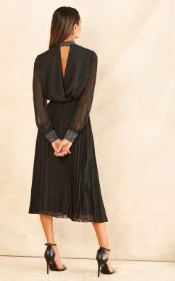 Blue Vanilla Diamante Collar Pleated Skirt Midi Dress -DRESSES SHOP 2022 08 08 Jen Shree BlueVanilla67277