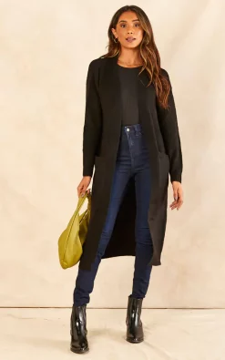 Pieces Long Sleeve Longline Cardigan In Black -DRESSES SHOP 2022 08 31 Jen Shree Pieces73088