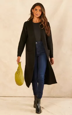 Pieces Long Sleeve Longline Cardigan In Black