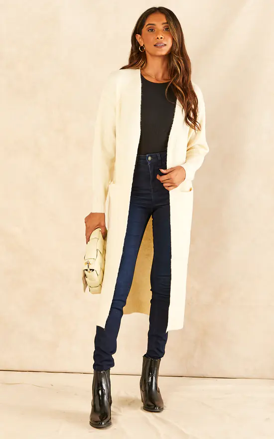 Pieces Long Sleeve Longline Cardigan In Whitecap Grey 1 Pieces Long Sleeve Longline Cardigan In Whitecap Grey