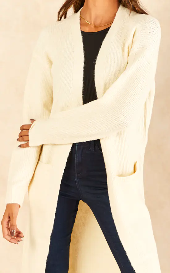 Pieces Long Sleeve Longline Cardigan In Whitecap Grey 3 Pieces Long Sleeve Longline Cardigan In Whitecap Grey - Image 3