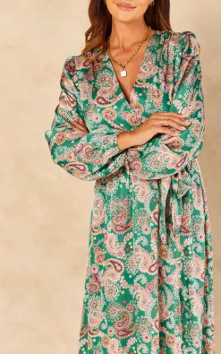 Gini London Green Satin Paisley Wrap Belted Midi Dress -DRESSES SHOP 2022 09 06 Jen Naomi Gini77527