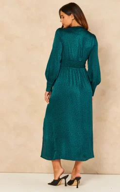 Gini London Green Spot V Neck Split Front Midi Dress -DRESSES SHOP 2022 09 06 Jen Naomi Gini77988