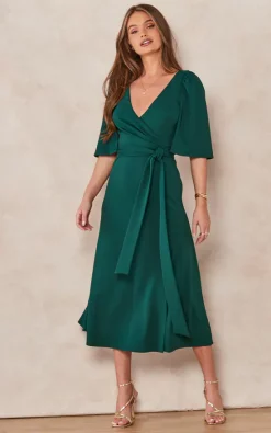 Edie B. Anna Green Cape Split Sleeve Mock Wrap Dress With Side Split -DRESSES SHOP 2022 09 13 Tom Chynna EdieB10277