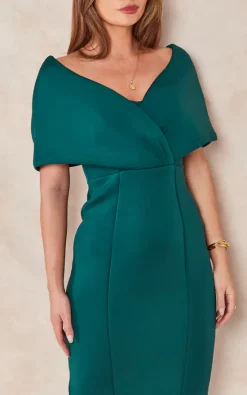 Goddiva Off The Shoulder Scuba Foam Midi Dress In Emerald -DRESSES SHOP 2022 09 13 Tom Chynna Goddiva9682