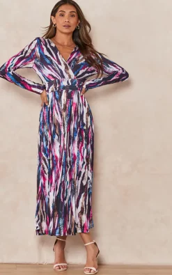 Jenerique Long Sleeve Midi Dress In Multicolour Print