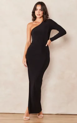Pleat Boutique Sadie One Shoulder Maxi Dress With Long Sleeve In Black -DRESSES SHOP 2022 09 14 Tom Mollie Pleat14497