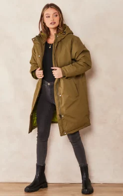 JJXX Hooded Parka Coat In Khaki