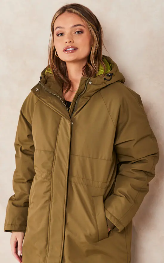 JJXX Hooded Parka Coat In Khaki 2 JJXX Hooded Parka Coat In Khaki - Image 2