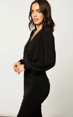 Jenerique V Neck Bat Sleeve Midi Dress In Black -DRESSES SHOP 2022 09 23 Jen Mollie Jenerique0548