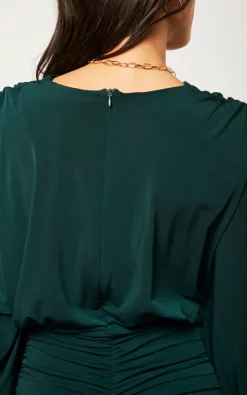 Jenerique V Neck Bat Sleeve Midi Dress In Emerald Green -DRESSES SHOP 2022 09 23 Jen Mollie Jenerique0877