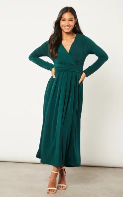 Jenerique Long Belt Maxi Dress In Dark Green