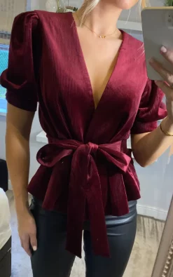 Traffic People Cord Cinch Jacket In Wine